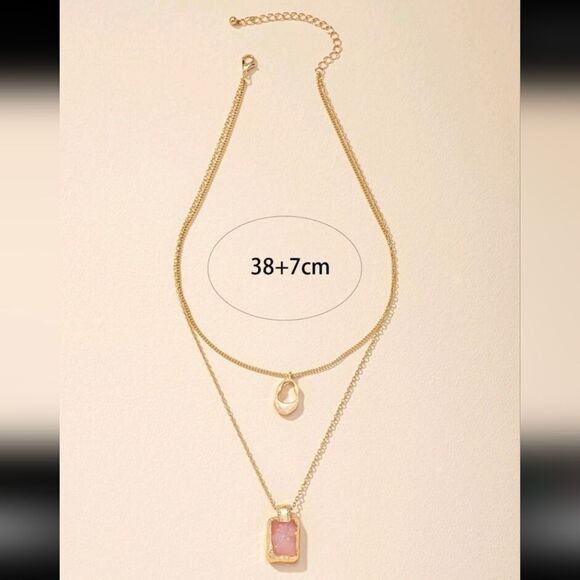 Multi Layer Pink Crystal Stone Layered Necklace - Picture 2 of 3